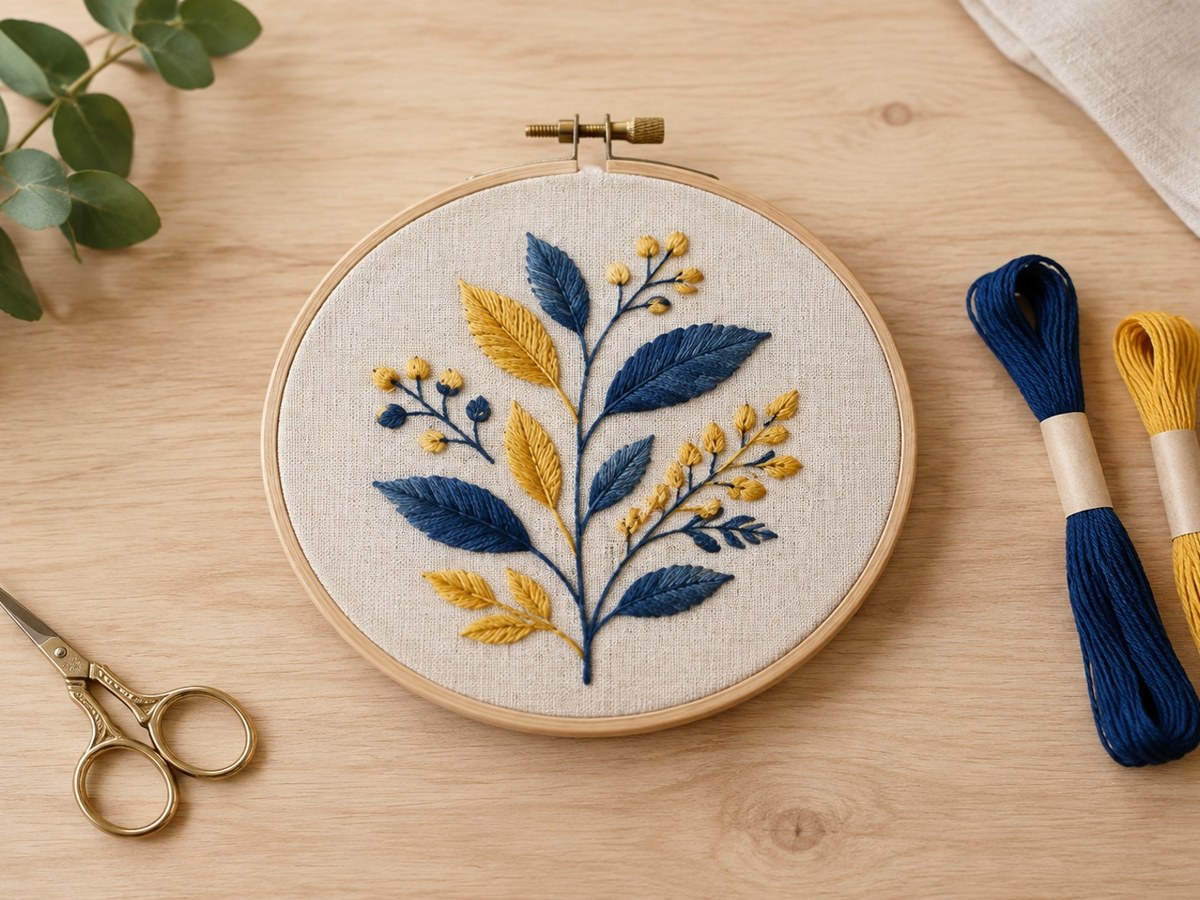 Catalog photograph of the botanical embroidery kit